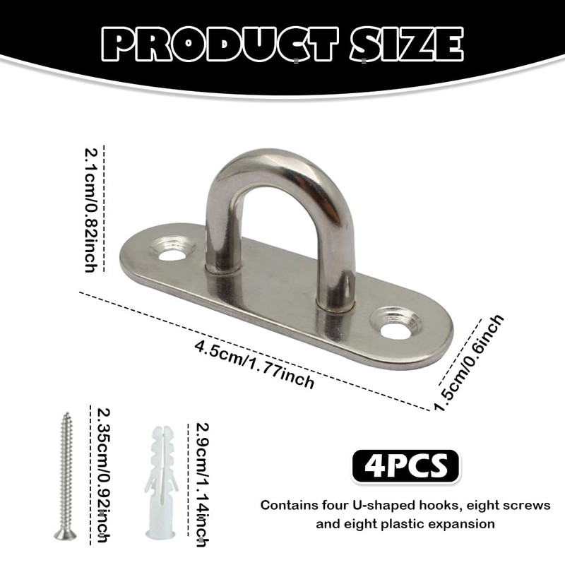 PMTFUMY 4-Pack Stainless Steel Pad Eye Plate U-Hooks – Heavy