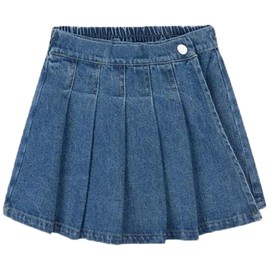 TIBE PINCESS Girls Denim Skirt Summer Vintage Pleated Kids Skirt Shorts Children Uniform Skirt Jeans Skorts 11-12Years Blue