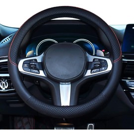 HUACHENG Steering Wheel Cover for Cars, Small Size, Genuine Leather, Universal, Stylish, Breathable, Anti-slip, All-Season, Normal Car Steering Wheel Protection Cover, Custom Interior Parts