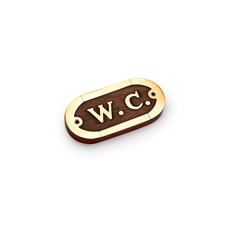 NKlaus 11765 Toilet Door Sign Brass and Wood 10.5 x