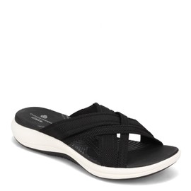 Clarks womens Mira Isle Slide Sandal, Black Textile, 6.5 Wide US