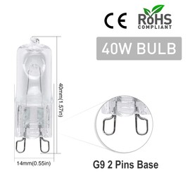 G9 40W Clear Halogen Capsule Bulbs Dimmable,220-240V, Warm White 2700K, 580 Lumen, Up to 3000 Hours Life, 12 Pack, by Fancibuy