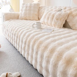 tianxinbaobei Faux Fur Couch Cover,Rabbit Plush Couch Covers,Non-Slip Sofa Cover Furniture Protector(Whtie, 90 * 90cm)