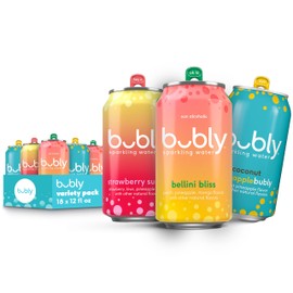 bubly Sparkling Water, 3 Flavor Variety Pack (Bellini, Strawberry Sunset, Coconut Pineapple), Zero Sugar & Zero Calories, 12 Fl Oz Cans (Pack of 18)