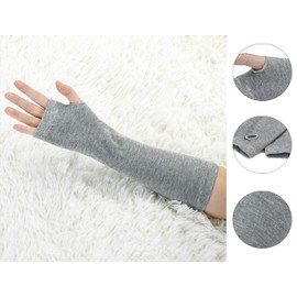 sourcing map Women's Winter Warmers Fingerless Thumbhole Elastic Long Knitted Party Costume Gloves Light Gray One Size