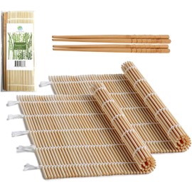 FUNGYAND Bamboo Sushi Rolling Mat with 2 Pairs of Chopsticks Natural Bamboo 9.5"x9.5" 2 PCS Sushi Making Kit
