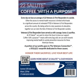 22 Salute 1776 Ground Coffee Dark Roast, Bold Flavor Notes, Medium Acidity, 100% Specialty Arabica Coffee, 12oz Bag