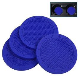 Car Coasters, Wisdompro 4 Pack PVC Car Cup Holder Insert Coaster - Anti Slip Universal Vehicle Interior Accessories Cup Mats for Women(2.75" Diameter, Blue)