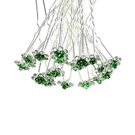 WOIWO 20 PCS Crystal Hair Pins Rose U-sharped Design Metal Hair Pins Fit for Women and Girls Hair Jewelry Accessories, Green