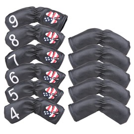 Premium PU Leather Iron Cover Clover usa American Flag Set of 11 Waterproof #4 to 9 AW PW SW X with Count Black (usa 11 Piece)