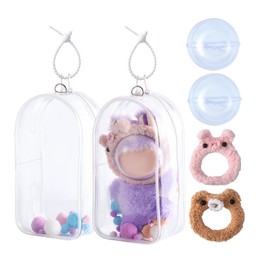 Babeezy 2-Pack Protective Case for Plush Toy with Clear Face Shield & Fuzzy Headband Fits 6-7Inch Designer Plush & Blind-Box Figures, Soft PVC Protective Pouch, Zipper Closure