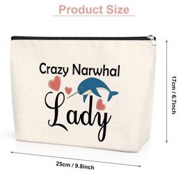 Narwhal Gifts Narwhal Makeup Bag Ocean Animal Gift Sea Ocean Themed Party Gift for Narwhal Lover Christmas Birthday Graduation Presents for Women Her Sister Daughter Girls Friend Cosmetic Bag