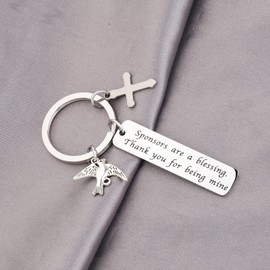 SEIRAA Confirmation Sponsor Thank You Gift Catholic Mentor Gift Thank You For Being Mine Keychain Gift for Godparents Godmother (Sponsors are a blessing)