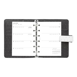 Filofax Moonlight Organizer, Pocket Size, White - Leather-Look, Gold Accents, Six Rings, Week-to-View Calendar Diary, Multilingual, 2025 (C022650-25)