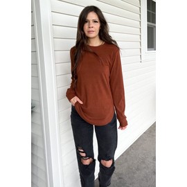 OFEEFAN Womens Long Sleeve Tops High Low Hem Long Sleeve Shirts for Women Caramel M