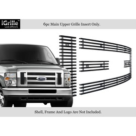 APS Compatible with 2008-2014 Econoline & E-Series Passenger Main Upper Stainless Steel Black Horizontal Billet Grille Insert F66658J