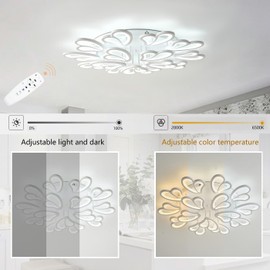 Aiwen Modern LED Ceiling Lights, 37.79 in Acrylic Leaf Flower Fixture with Remote Control, 2800-6500K Dimmable, LED Flush Mount White Ceiling Light, Close to Ceiling Lamp for Living Room