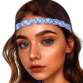 Elastic Head Chain Shiny Rhinestone Headband Women's Hair Band Vintage Metal Hair Band Elegant Head Chain for Women (Blue, 45.5 cm)