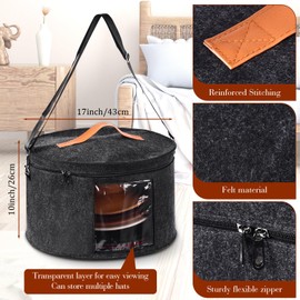 Suzile 4 Pack Large Round Foldable Felt Hat Box for Women Storage 17 x 10 Inch Cowboy Hat Storage Box with Lid Closet Cowboy Case Organizer Clothes Bin(Dark Gray)