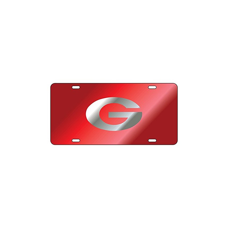 Craftique Georgia Bulldogs Laser License Plate Tag Red Background Silver