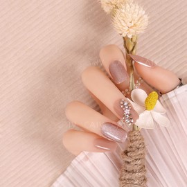 24pcs Pink Gray Pure Color Nail Nails, Petal Decoration, Glitter Nails, Sweet and Cute, Dream Dreamy 3D Deco Lace