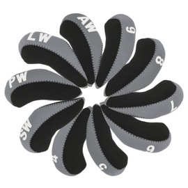 PATIKIL Golf Club Head Cover, 10 Pcs Number Golf Club Irons Covers with Hole Neoprene Driver Headcover Golf Lovers Gifts for Men Women, Grey/Red