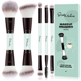 START MAKERS Makeup Brush Set 5Pcs, Dual-Ended Foundation Contour Concealer Blush Powder Bronzer Eyeshadow Brushes for Liquid, Cream, Powder, Blending, Buffing, Stippling Face Make up Tools