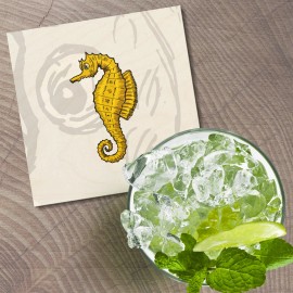 Unbranded Sea Horse Hand Drawn Animal 4'' X 4'' Square Wooden Coaster