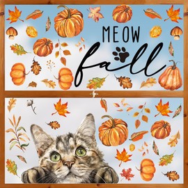 Horaldaily 56 PCS Large Size Fall Window Cling Sticker, Thanksgiving Autumn Harvest Cats Pumpkin Leaves for Home Party Supplies Shop Window Glass Display Decoration