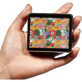 DingRound Silver Vintage Pill Box 7 Day Metal Pill Box with Mirror and 8 Compartments Cute Travel Pill Organizer for Purse (Retro Summer Floral)