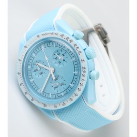 20mm Curved End Rubber Watch Band for Omega X Swatch,Omega Speedmaster moonwatch Folding Buckle Watch Strap Replacement Watchband No Gap Deployment Buckle Men Women Dustproof Washable (White green