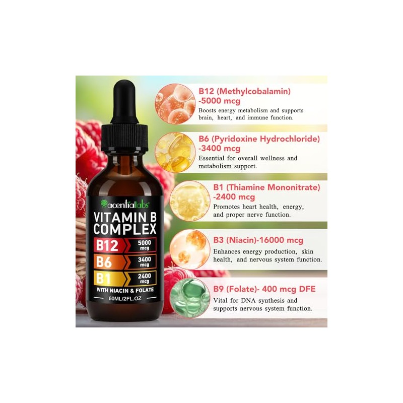 Vitamin B12 Liquid Drops with B12 5000mcg, B6, B1, Niacin