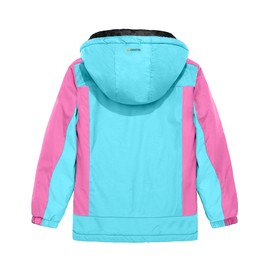 GEMYSE Girl's Waterproof Ski Snow Jacket Hooded Fleece Lined Windproof Winter Jacket (Sky Blue and Azalea Pink,10/12)