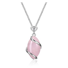 Jovivi Rose Quartz Crystal Necklace Women, Wire Wrapped Natural Pink Gemstone Reiki Healing Stone Pendant Necklace Jewellery Gifts for Her Mum Mothers Day Valentines Christmas, 6.0 grams, 1.0 count
