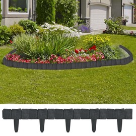 vidaXL Plastic Lawn Fence in Stone Look - Versatile Outdoor Decor for Gardens, Backyards or Lawns - Durable, Easy to Install, 32.8 ft Coverage (41 pcs)