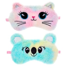 YBEATY 2 Pcs Sleep Mask Soft Plush Blindfold Cute Rabbit Panda Koala EyeCover Soft Eye Blindfold Cover Animal Shade Night Eye Masks for Women Girls Home Travel (Colorful)