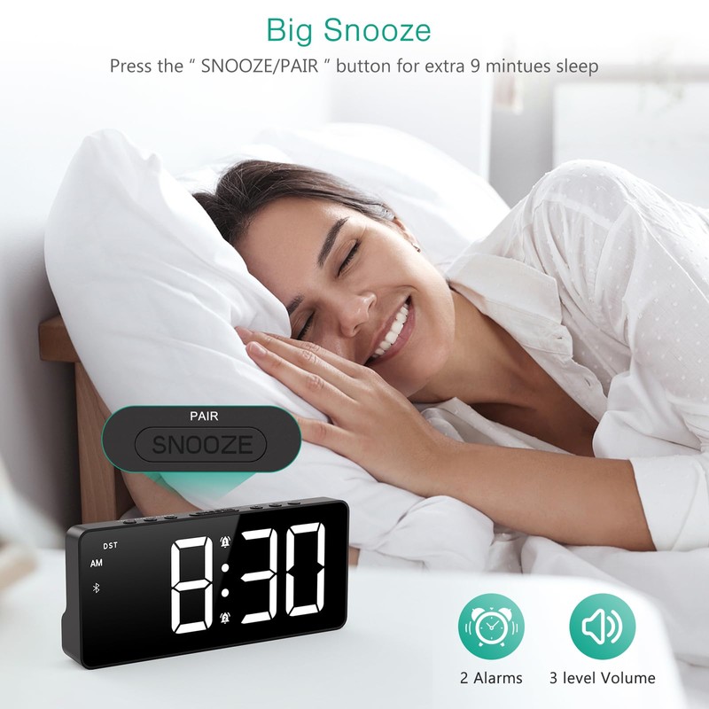 ORIA Digital Alarm Clock, LED Bedroom Clock with Bluetooth Sync