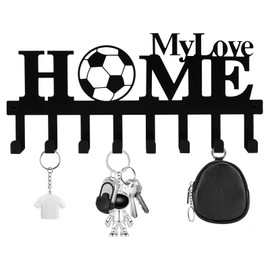 Lvjkes Key Holder, Metal Key Cabinet, Black Multifunctional Key Holder for Wall Mounting, with 8 Key Hooks for Bedrooms, Entrances, Garages (Home/Football)