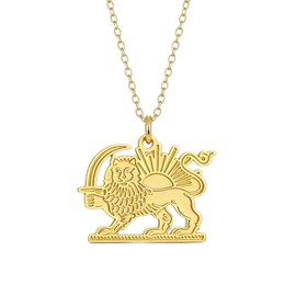 EUEAVAN Iranian Lion Sun and Crown Necklace Persia Iran Flag Pendant Heritage Pride Homeland Old Persian Jewelry Souvenir Series Badge Gifts for Women Men (A-gold)