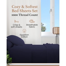 Good Sleep Bedding Twin XL Sheet Set -100% Egyptian Cotton Twin XL Bedding Set, 3Pc, 1000 TC, Twin XL Bed Sheets, Soft, Luxury Sateen Weave, 16" Deep Pocket XL Twin Sheet Set - Navy Blue Sheets
