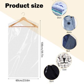Plastic Clothes Covers 30 Pack - 39.4 Inch (60x100cm) Hanging Garment Bags for Storage, Dust Proof Dry Cleaning Bags for Shirts, Jackets, Suits, Sweaters, Wardrobe (Transparent)