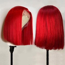 Smartinnov Red Bob Wig 13x4 Lace Front Silky Straight Human Hair Wigs for Women Glueless Red Bob Wigs Pre plucked with Baby Hair 180% Density 14 Inch HD Transparent Lace Front Bob Red Wigs