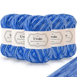Uvolo 250 g (5x 50 g) Multicoloured Hand Knitting Crochet Yarn, Colourful Gradient, Rainbow Acrylic Cotton Wool Yarn for Knitting, Crochet and Crafts 05 Sky Blue