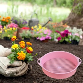 Round Garden Soil Sieve Pan Sand Sifter Soil Sifter 3mm PP Tetragonum Hole Soil Sifter Portable Soil Sifter Screen Filtering Earth and Stone Tools(Pink)