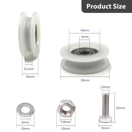 30mm Greenhouse Door Wheels, Sliding Greenhouse Door Roller Wheel Kit, Replacement Glass Roller Kits Include 2 Pieces Wheels, 2 Pieces M6*22 Screws and 4 Pieces 6mm Spacers
