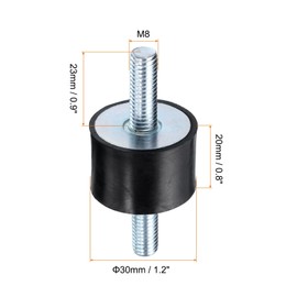 sourcing map 4pcs M8x23mm Rubber Isolator Mounts with Studs 30x20mm Male Vibration Shock Absorber Zinc Plated Cylindrical Thread Mounts Anti Vibration Isolators with 8pcs M8 Lock Nuts