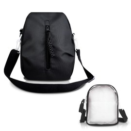 AfitLulu Cross Body Bag Women Transparent Shoulder Bag with Double Zipped Pockets, Crossbody Bags for Women Small Sling Bag Trendy Ladies Chest Bag with Removable and Adjustable Straps (Black)