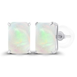 Genuine 925 Sterling Silver 7x5mm Emerald Cut Natural Opal October Birthstone Genuine Stud Earrings For Women