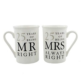 Amore 25th Anniversary Set of 2 China Mugs 'Mr Right & Mrs Always Right' WG67725