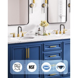Black and Gold Bathroom Faucet: WOWOW Widespread Bathroom Sink Faucet 3 Hole with Pop-up Drain and Supply Lines, 8 Inch Vanity Taps 3 Pieces Basin Tap 2 Handle Modern (2 Pack)